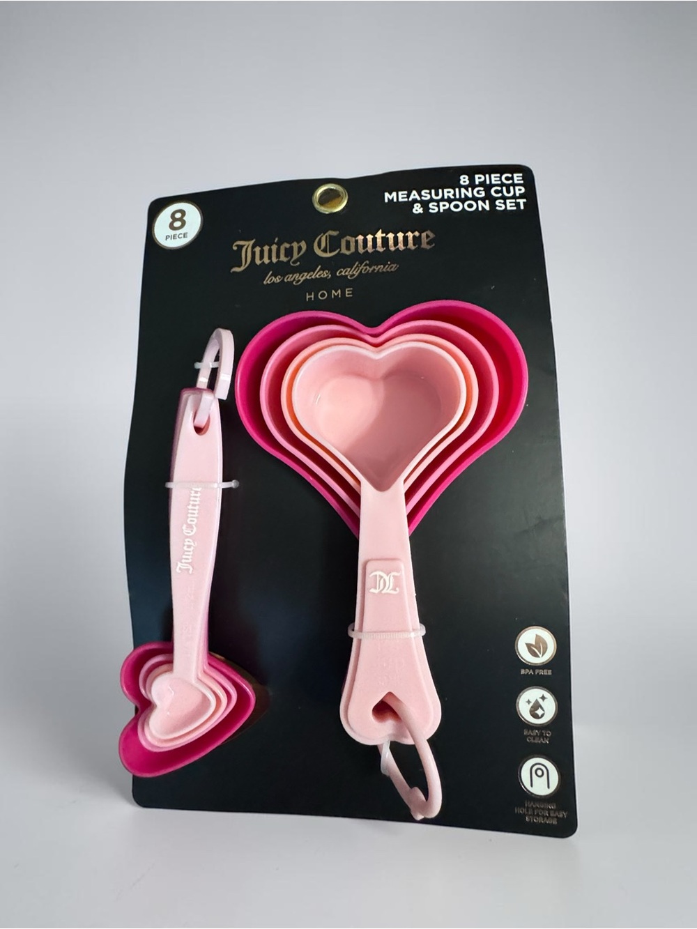 Juicy Couture 8 Piece Heart Measuring Cups & Spoons Set Pink NEW